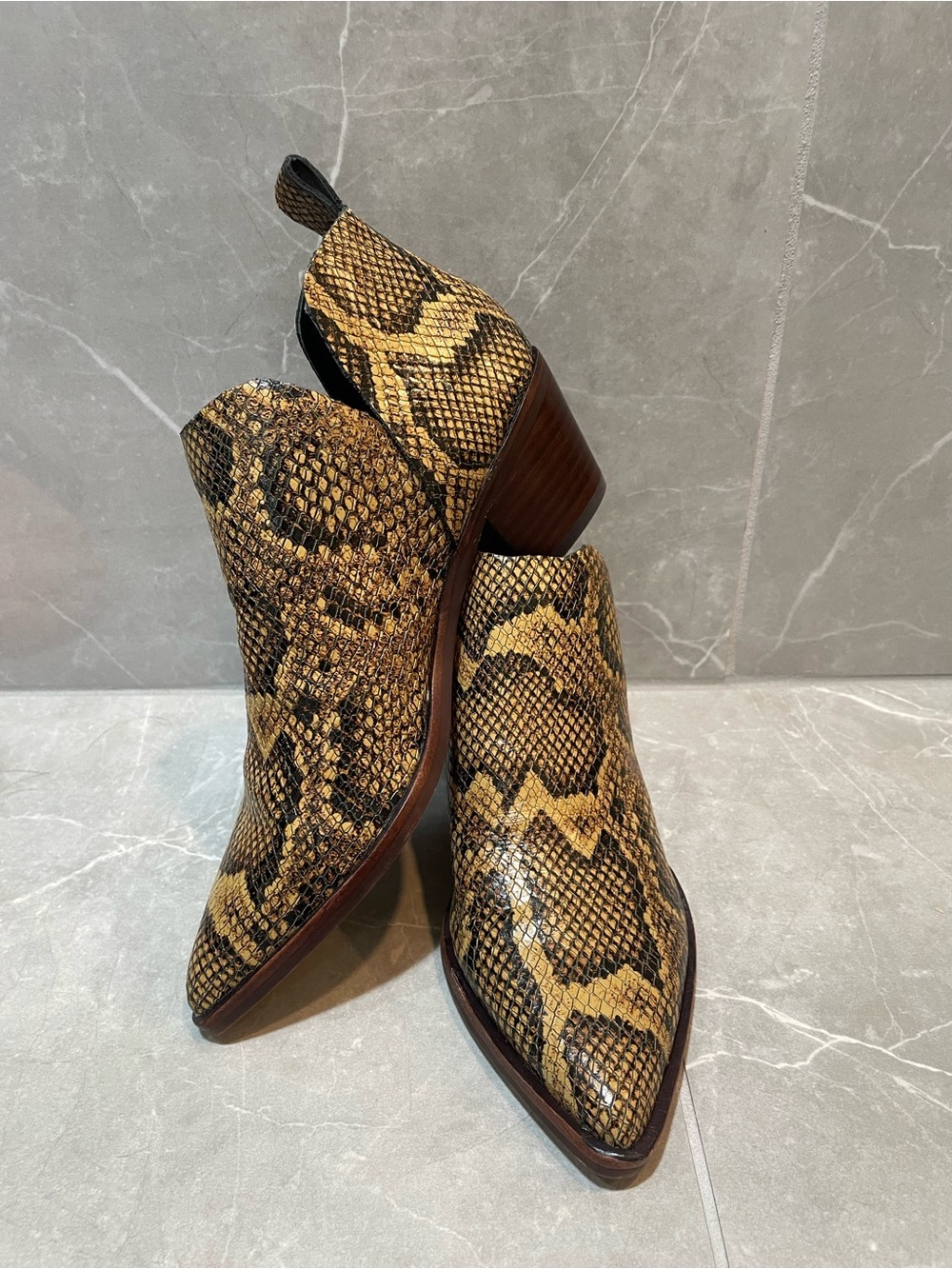 Dolce Vita Sonni Snake-Print Pointed Ankle Booties - Yellow/Brown